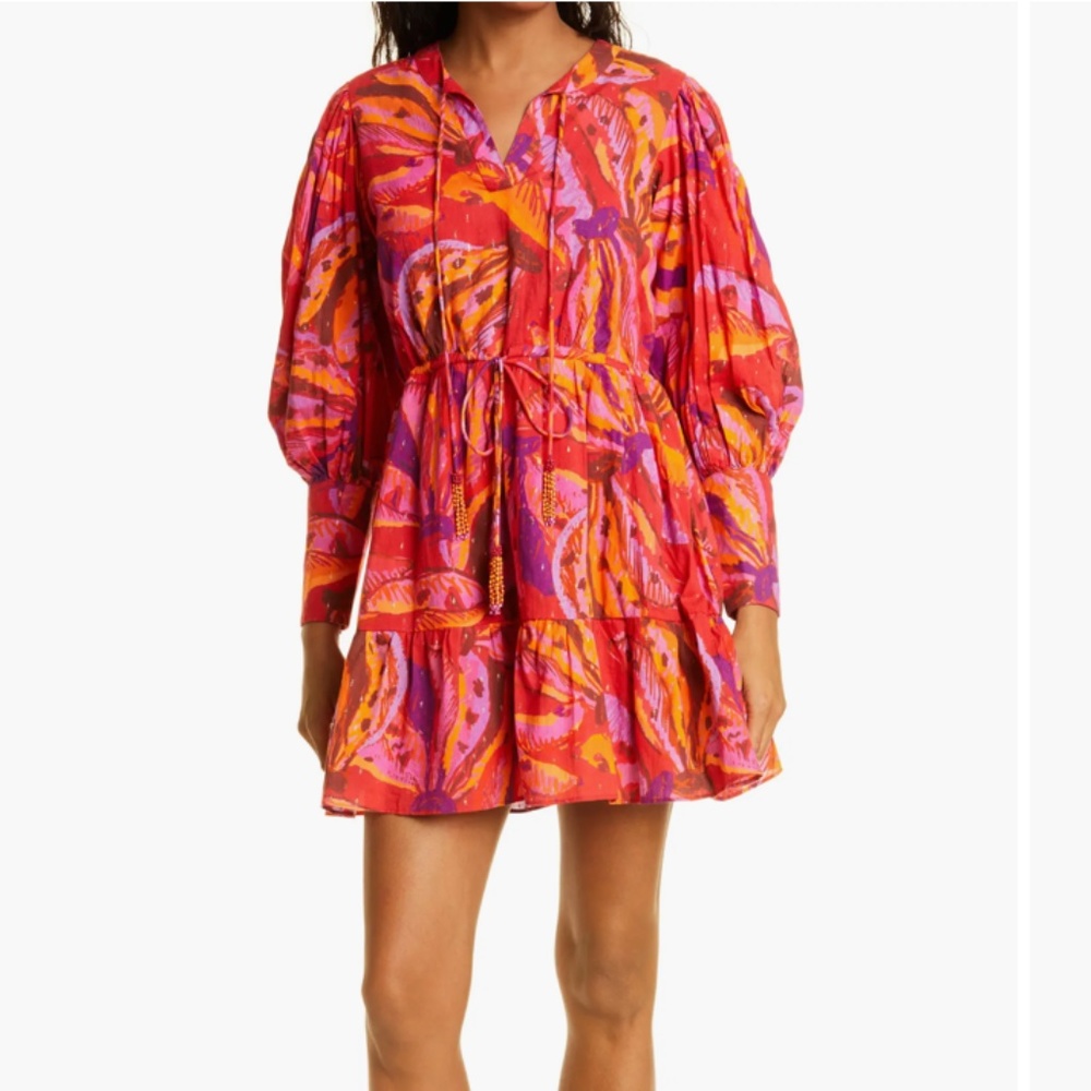 NEW $195 FARM Rio Banana Juice Metallic Long Sleeve Minidress in size XS!